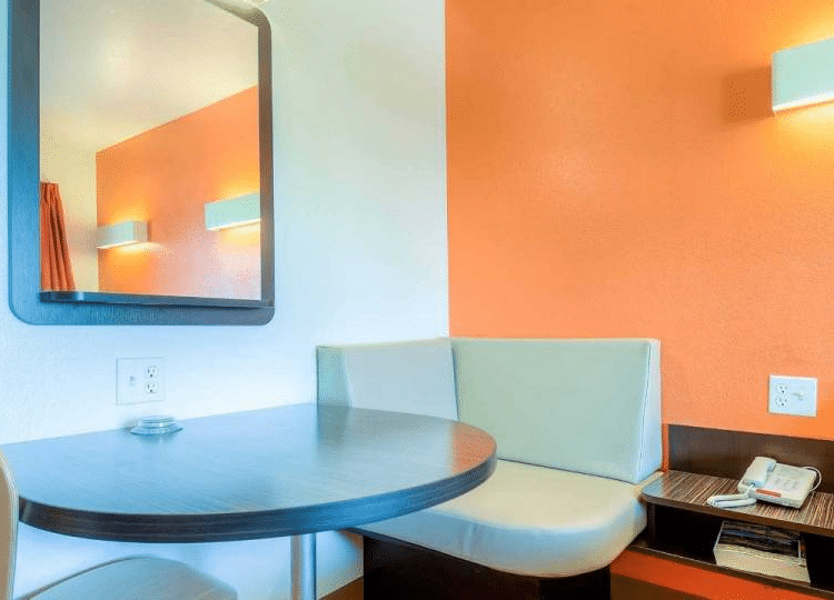 Motel 6 guestroom table and mirror