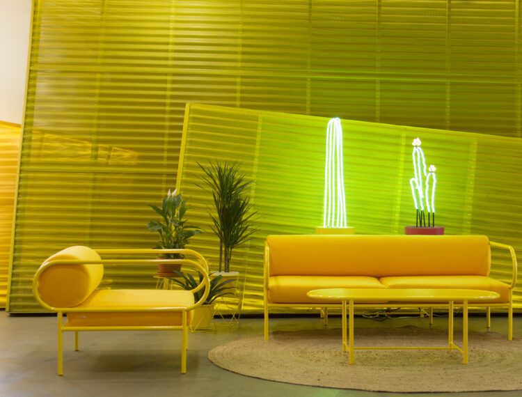 Yellow lobby decor