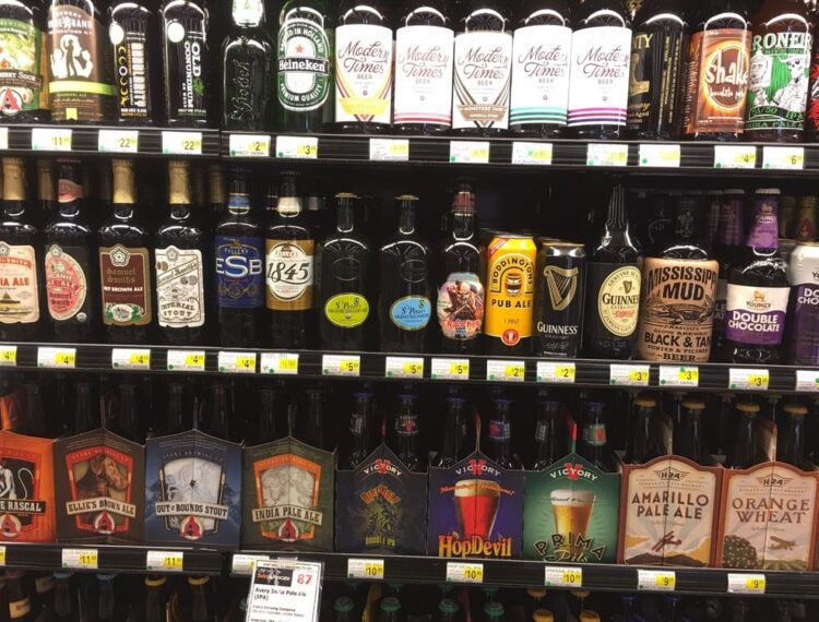 various beers on shelves