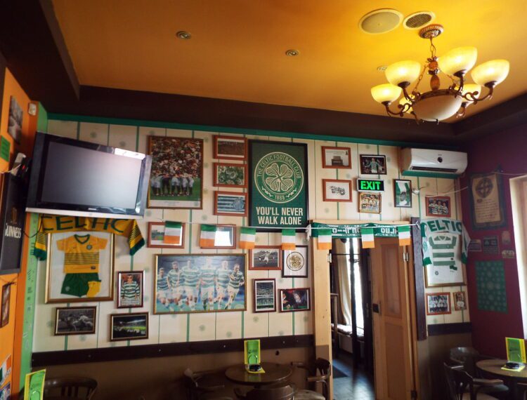 decorated wall in bar