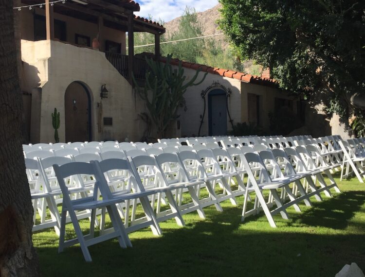 chairs set-up for wedding in garden