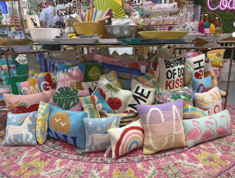 display of pillows and other products