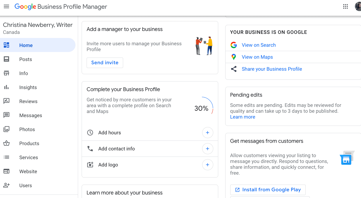 google business profile dashboard