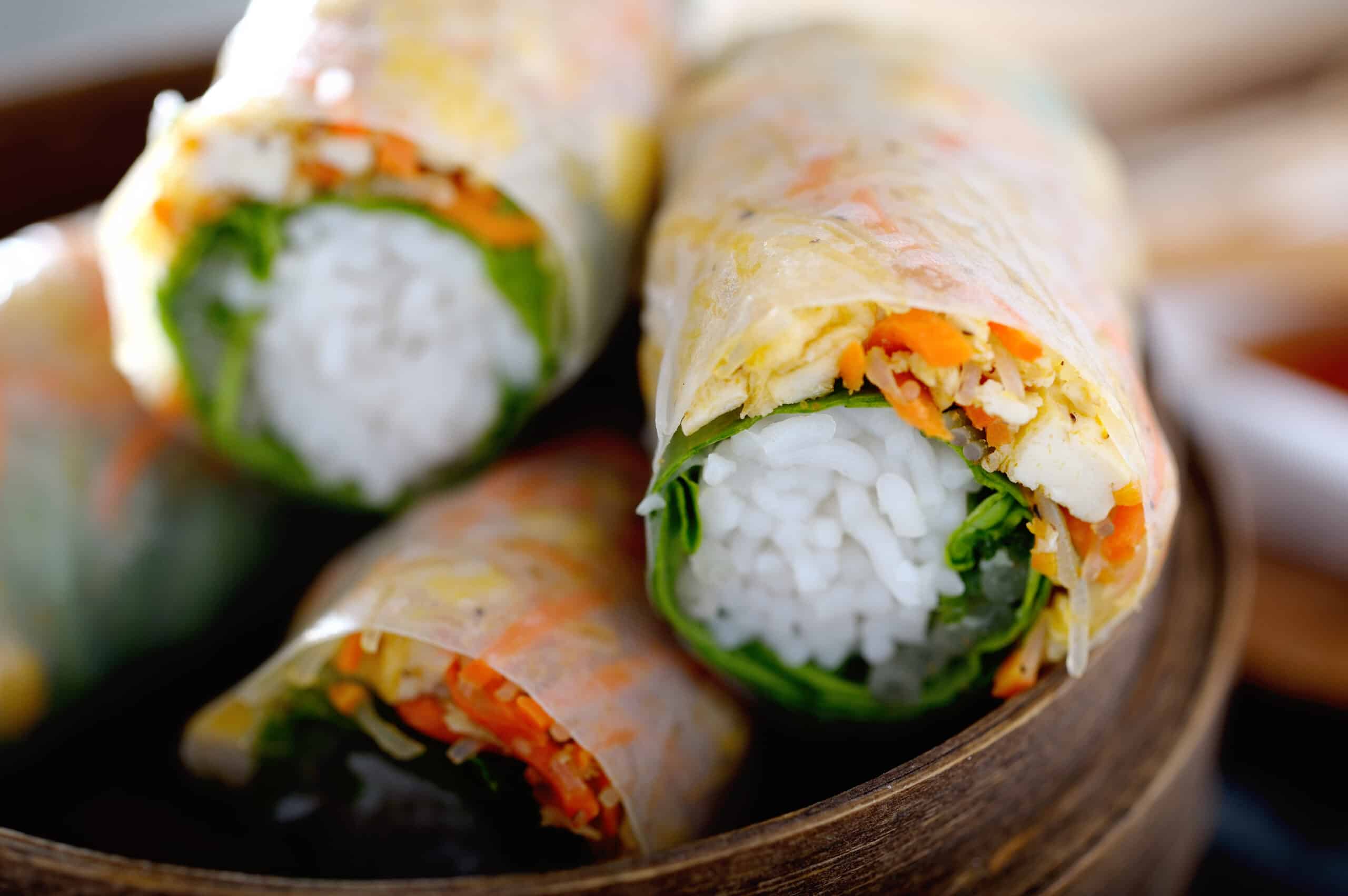 Spring Rolls made of Tofu,Rice Noodle and Vegetables, Vietnamese Cuisine.