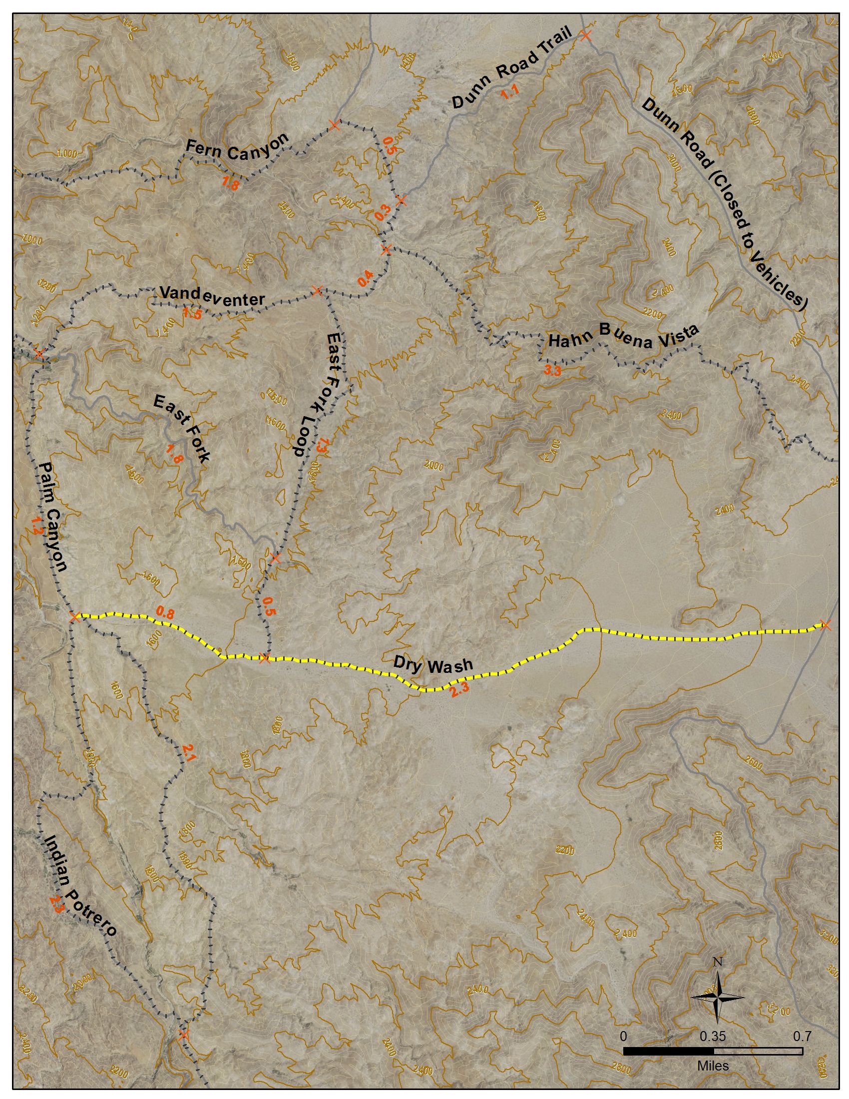 Dry Wash Trail Palm Canyon map