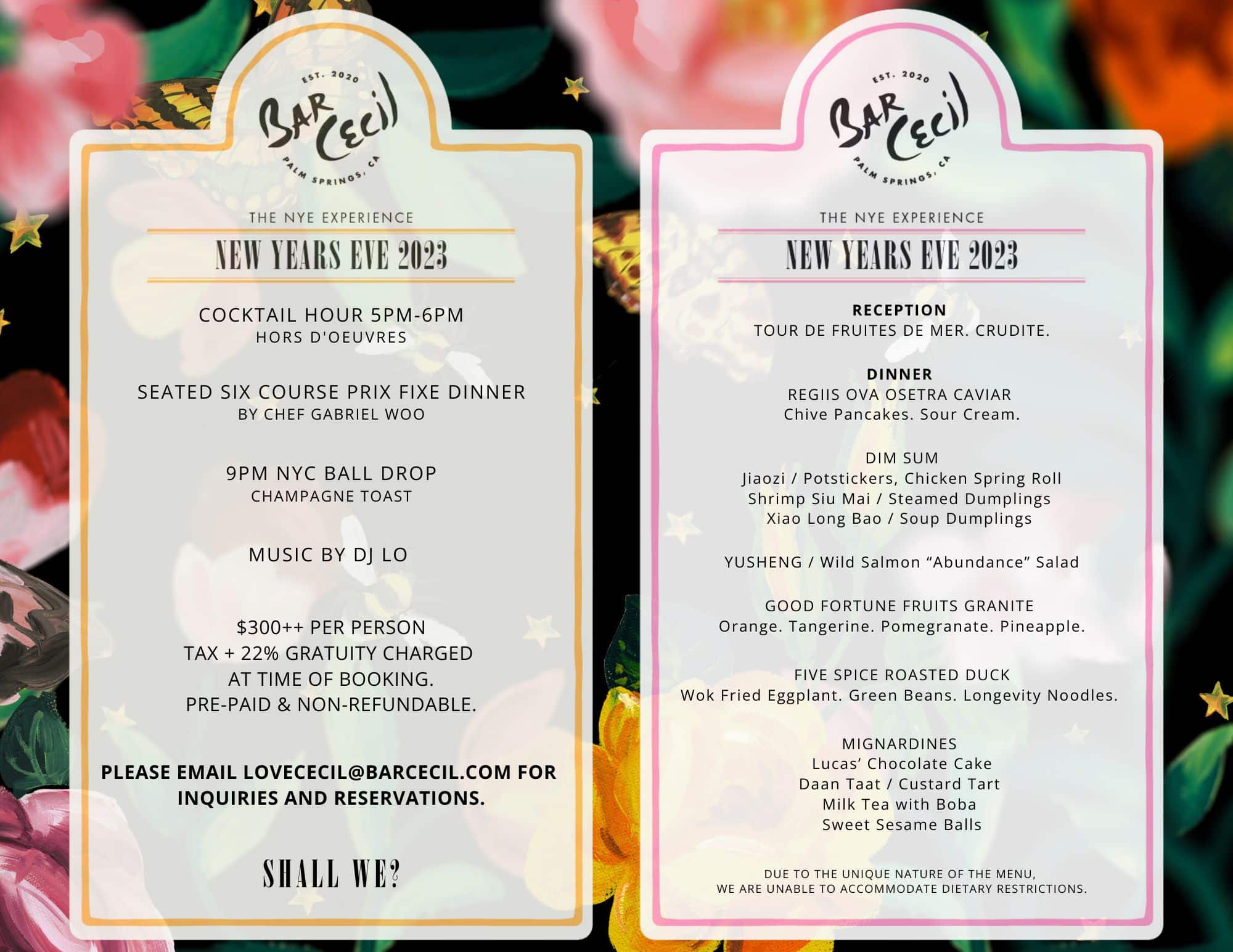 Bar Ceceil NYE menu 